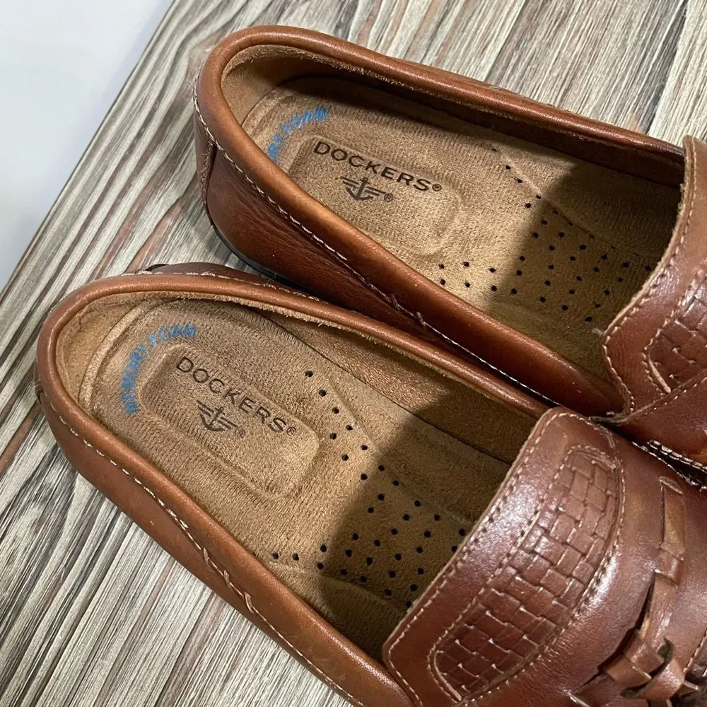 Dockers Memory Foam Brown Leather Loafer Men 10M Comfort Office Business Casual